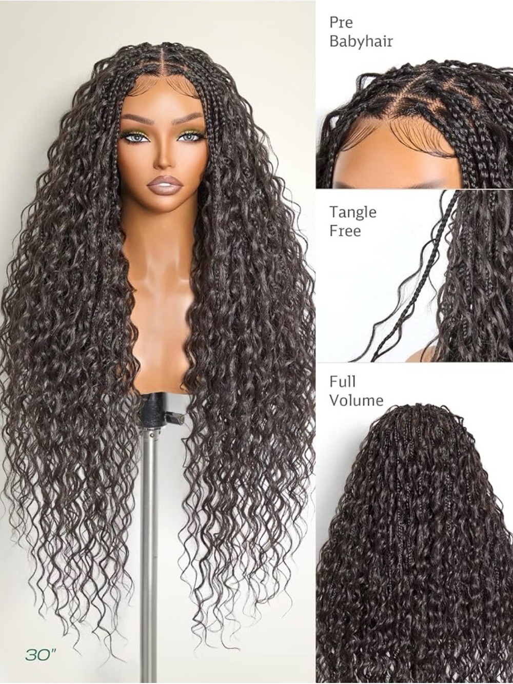 30” BLACK WOMAN’S Pre-Braided Curly Lace Front Wig with Baby Hair - NEW